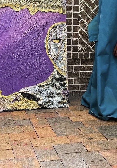 Textured purple portrait painting
